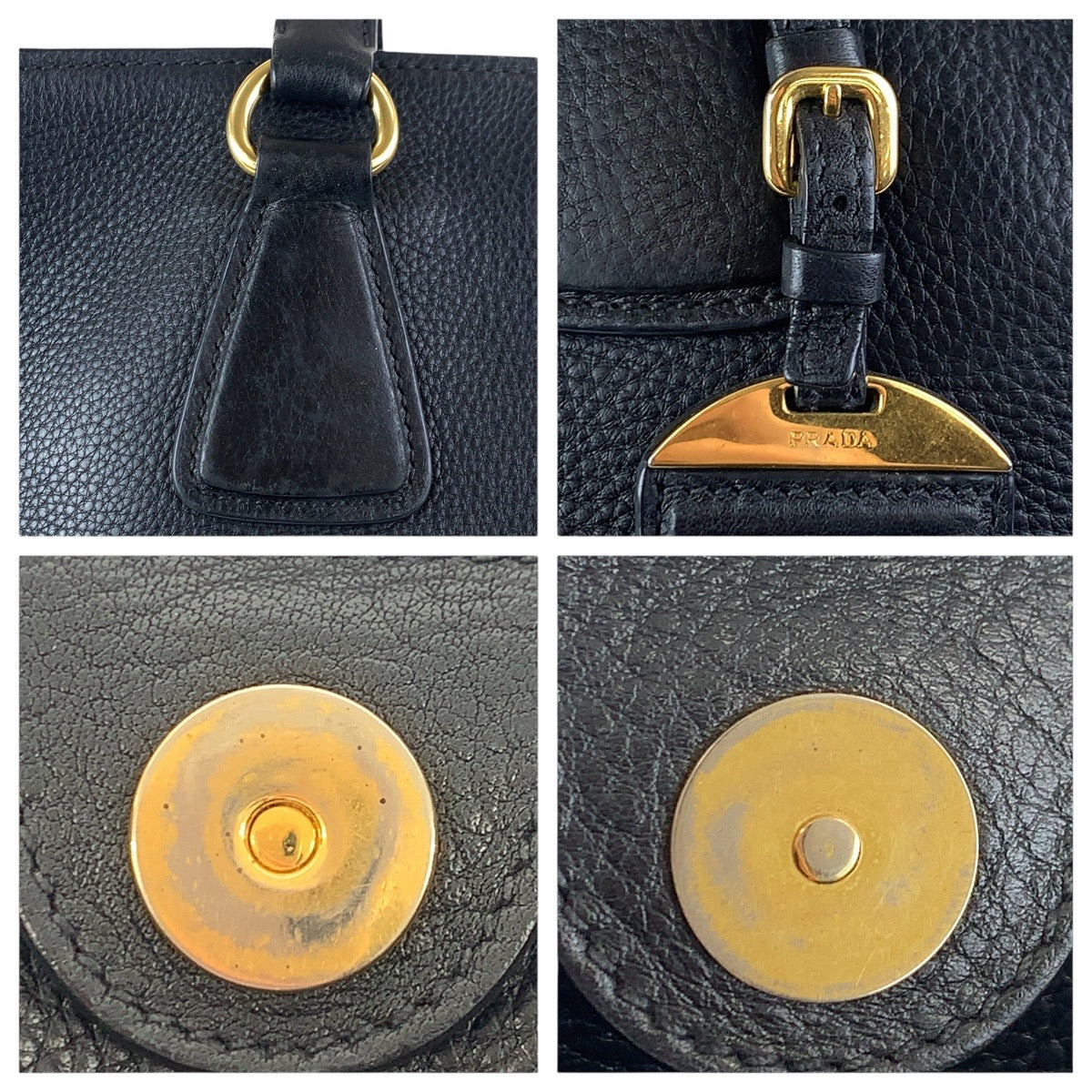 16197
PRADA プラダ ブラック 黒 ゴールド金具 レザー トートバッグ ショルダーバッグ  レディース AB41
