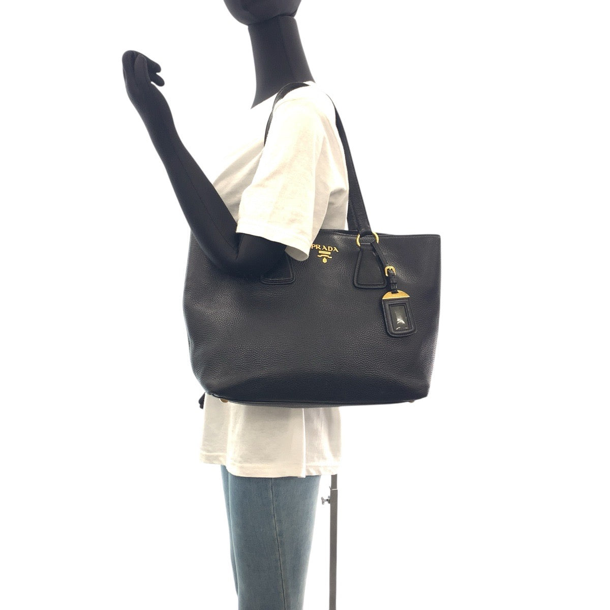 16197
PRADA プラダ ブラック 黒 ゴールド金具 レザー トートバッグ ショルダーバッグ  レディース AB41