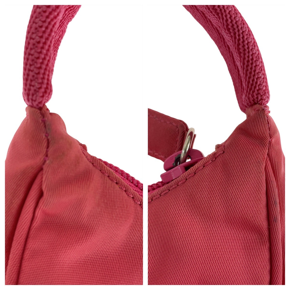 16198
PRADA プラダ テスート 三角ロゴプレート ピンク シルバー金具 ナイロン ハンドバッグ アクセサリーポーチ  レディース ABP42