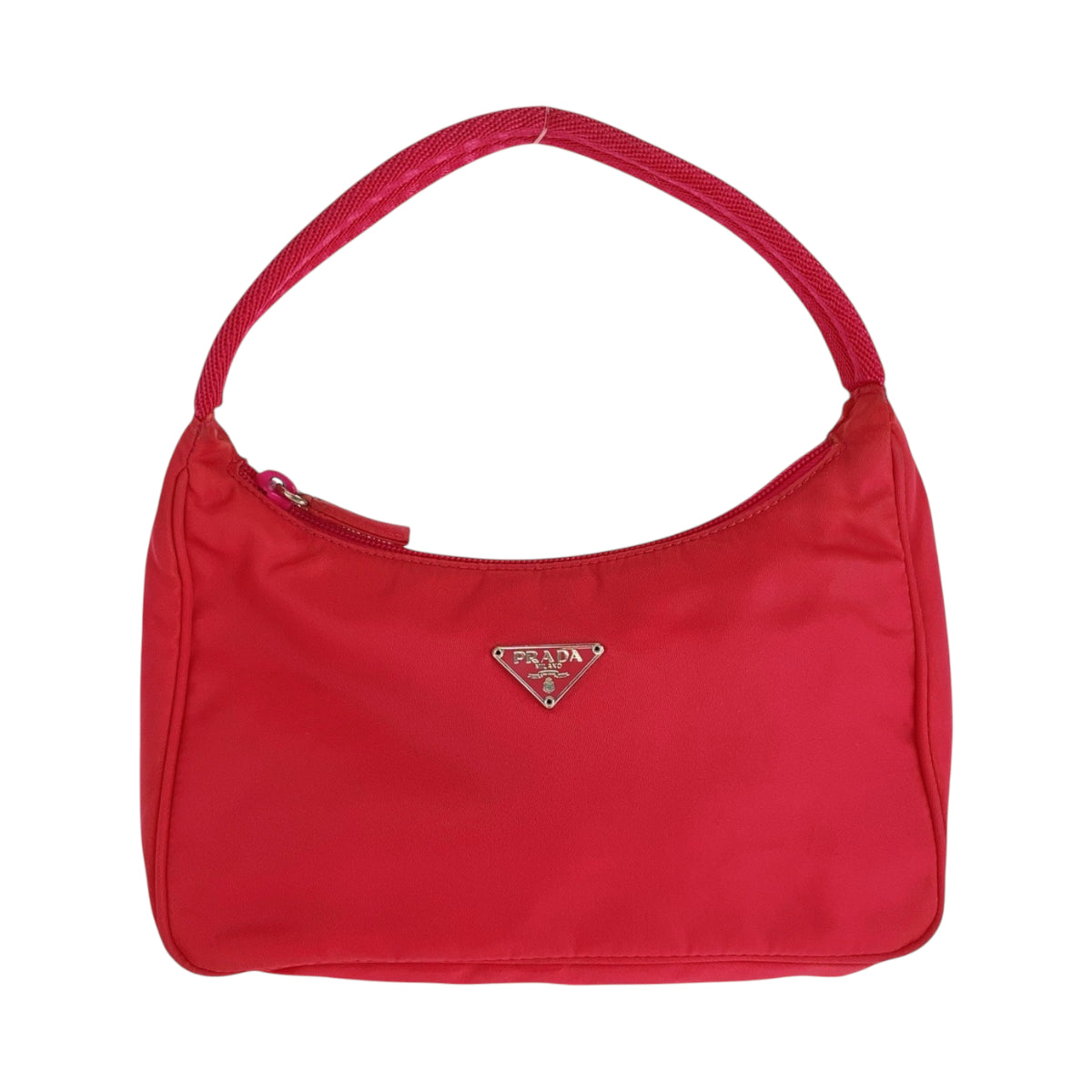 16198
PRADA プラダ テスート 三角ロゴプレート ピンク シルバー金具 ナイロン ハンドバッグ アクセサリーポーチ  レディース ABP42