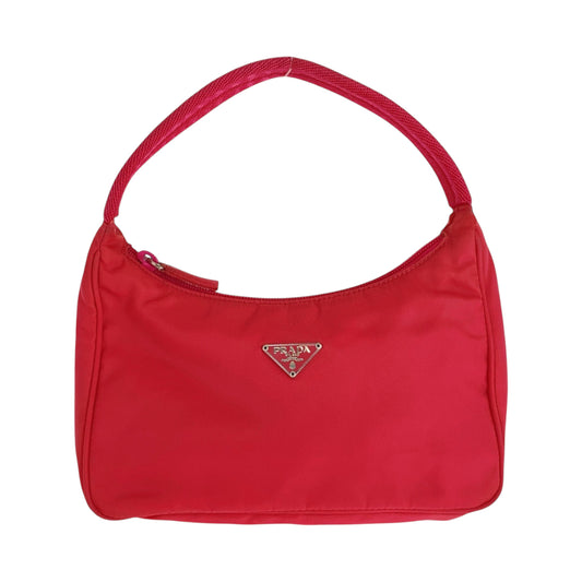 16198
PRADA プラダ テスート 三角ロゴプレート ピンク シルバー金具 ナイロン ハンドバッグ アクセサリーポーチ  レディース ABP42