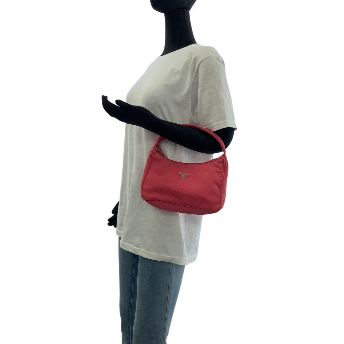 16198
PRADA プラダ テスート 三角ロゴプレート ピンク シルバー金具 ナイロン ハンドバッグ アクセサリーポーチ  レディース ABP42