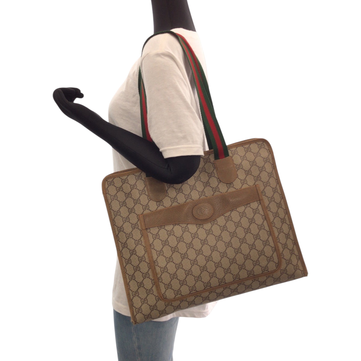 16199
GUCCI グッチ ヴィンテージ オールドグッチ シェリーライン ブラウン ベージュ ゴールド金具 GGスプリームキャンバス 89 02 997 トートバッグ ショルダーバッグ  レディース AB9