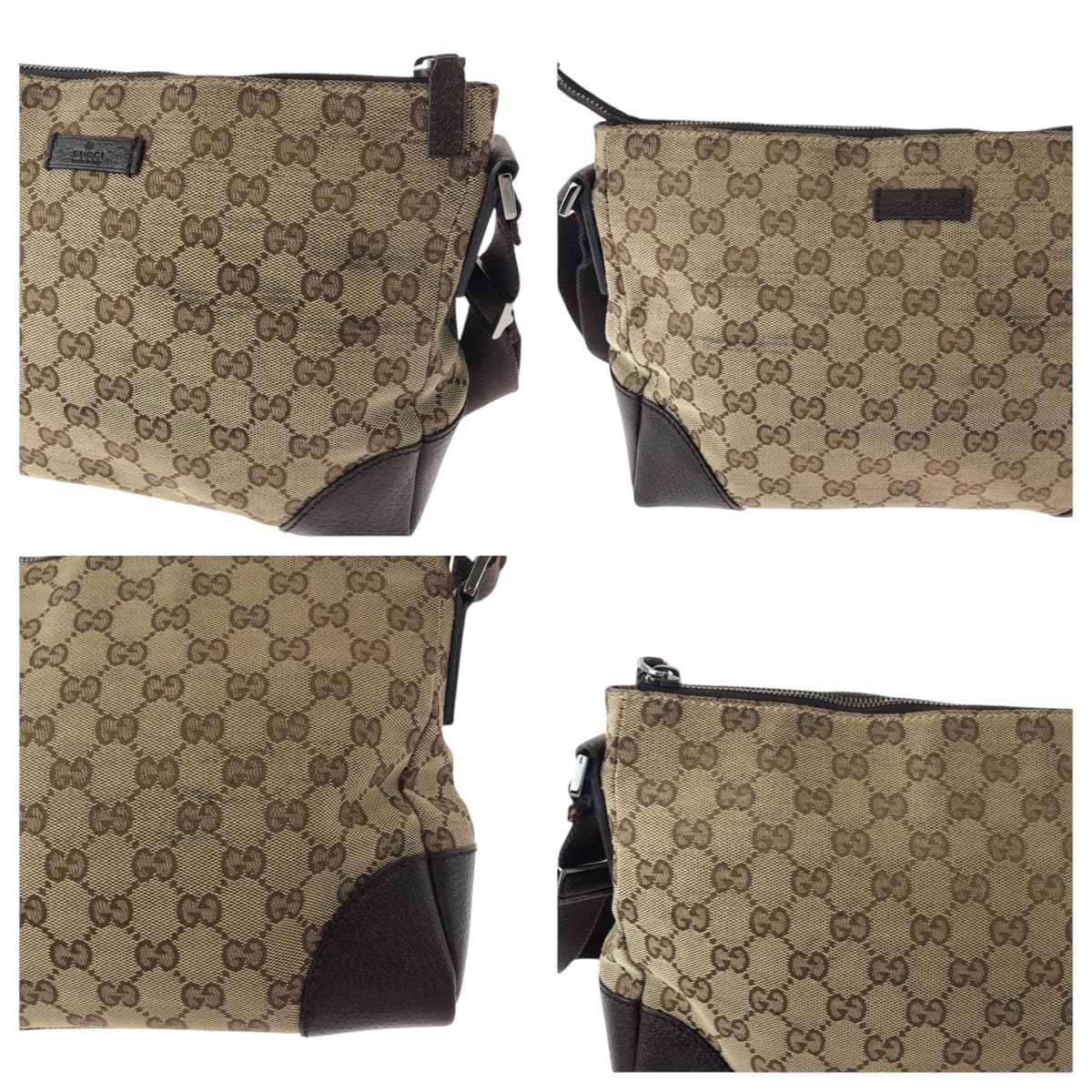 16202
GUCCI グッチ ベージュ ブラウン シルバー金具 GGキャンバス 114273 ショルダーバッグ ポシェット  レディース AB26