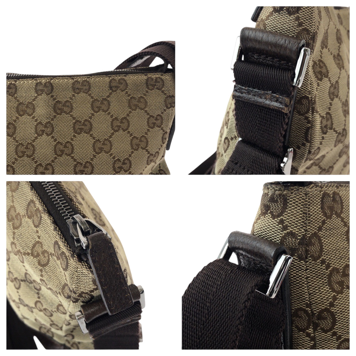 16202
GUCCI グッチ ベージュ ブラウン シルバー金具 GGキャンバス 114273 ショルダーバッグ ポシェット  レディース AB26