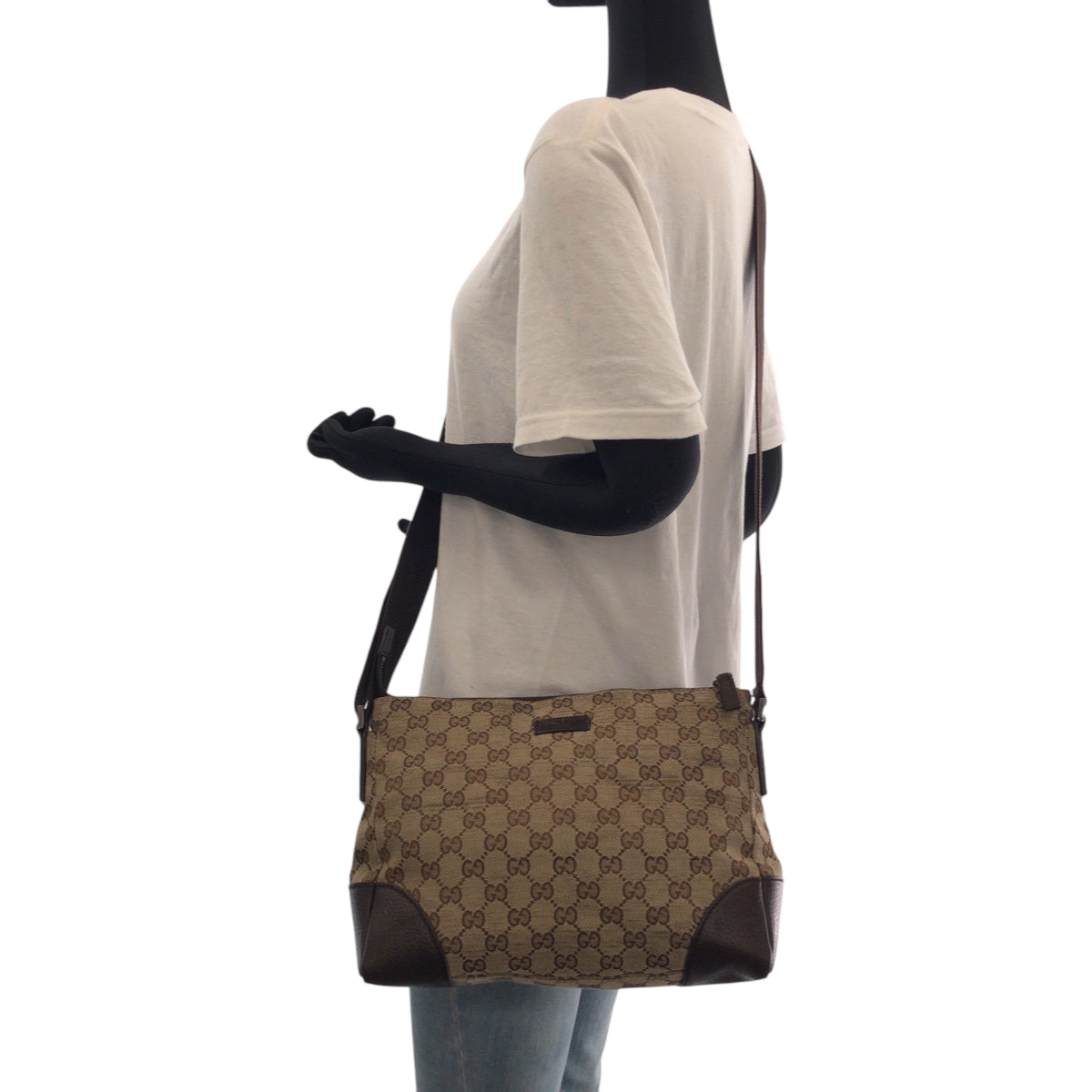 16202
GUCCI グッチ ベージュ ブラウン シルバー金具 GGキャンバス 114273 ショルダーバッグ ポシェット  レディース AB26
