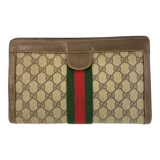 16204
GUCCI グッチ ヴィンテージ シェリーライン オールドグッチ ベージュ ブラウン GGスプリームキャンバス / レザー 89 01 002 クラッチバッグ セカンドバッグ  レディース