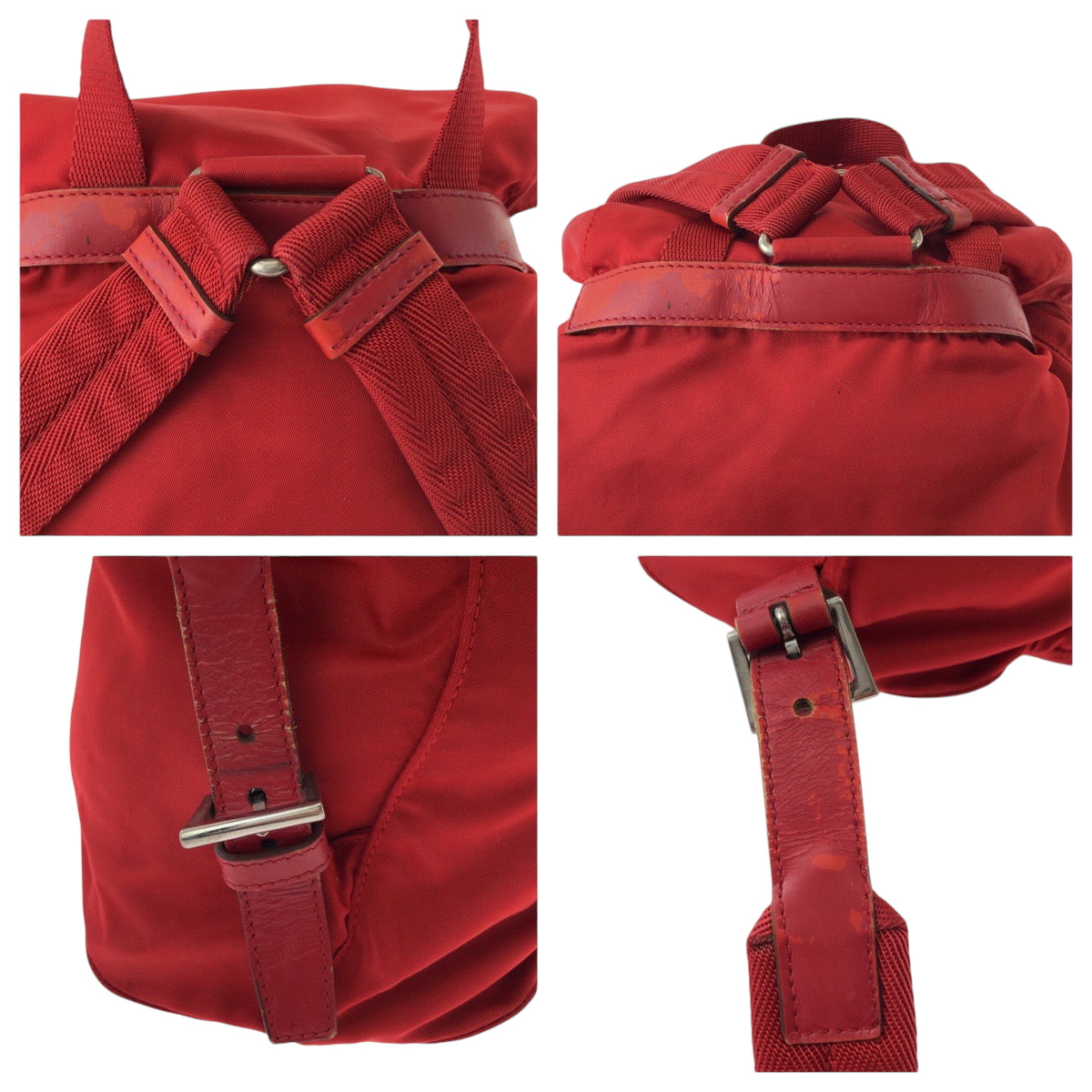 16205
PRADA プラダ テスート 三角ロゴプレート レッド シルバー金具 ナイロン B4650 リュクサック バックパック  レディース AB40