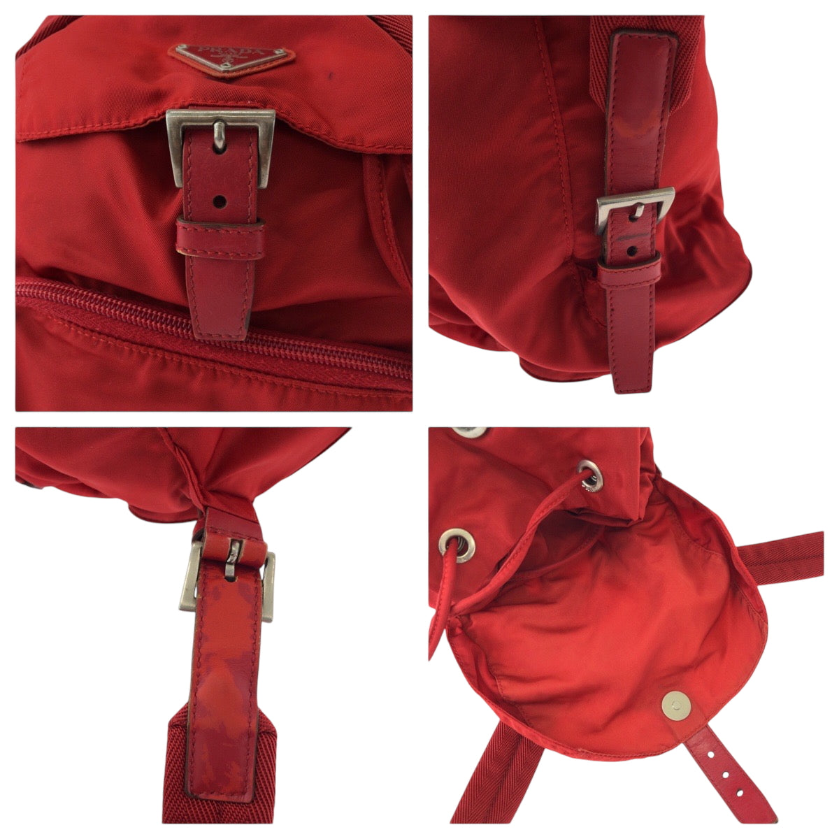 16205
PRADA プラダ テスート 三角ロゴプレート レッド シルバー金具 ナイロン B4650 リュクサック バックパック  レディース AB40