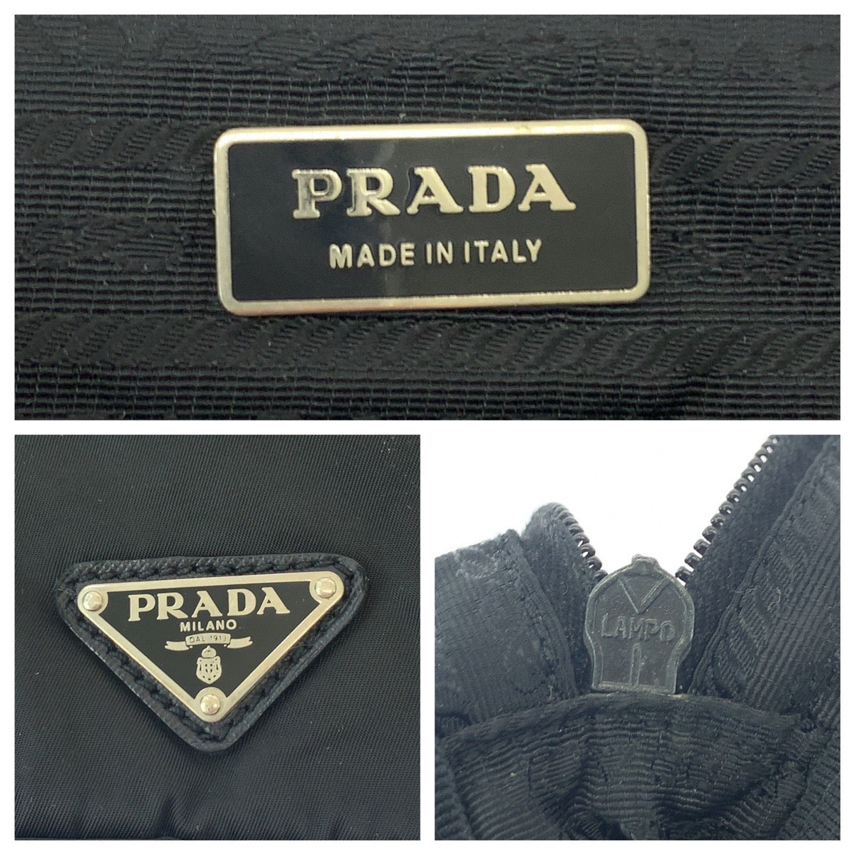16206
PRADA プラダ テスート 三角ロゴプレート ブラック 黒 シルバー金具 ナイロン クラッチバッグ PCケース  レディース ABP24