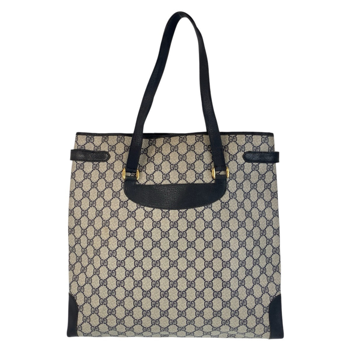 16207
GUCCI グッチ ヴィンテージ オールドグッチ グレー ネイビー ゴールド金具 GGスプリームキャンバス / レザー 39 02 061 トートバッグ ショルダーバッグ  レディース