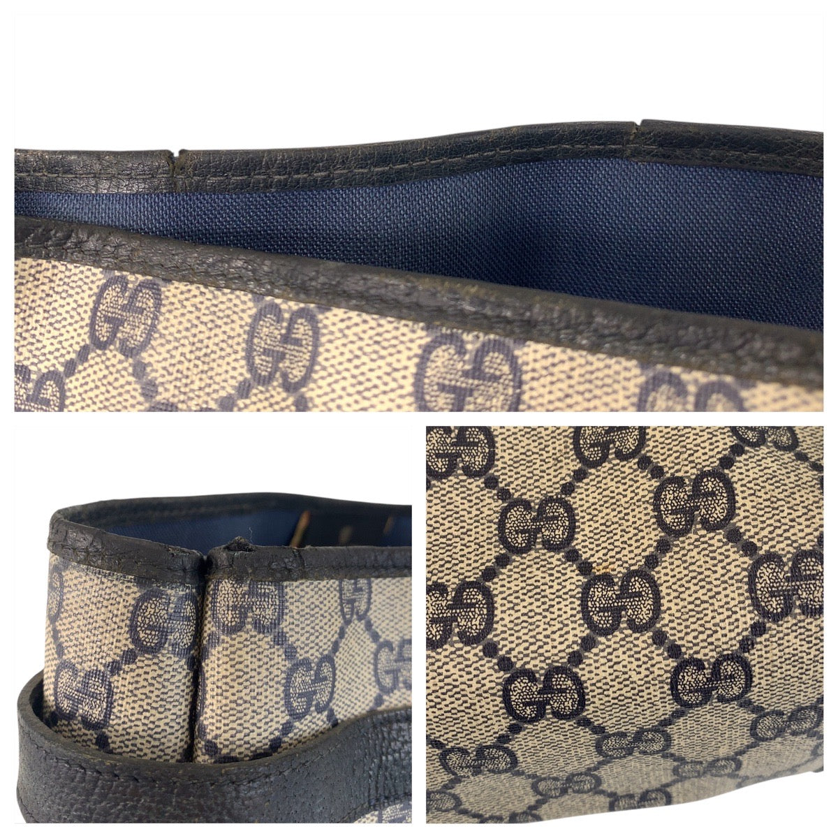 16207
GUCCI グッチ ヴィンテージ オールドグッチ グレー ネイビー ゴールド金具 GGスプリームキャンバス / レザー 39 02 061 トートバッグ ショルダーバッグ  レディース