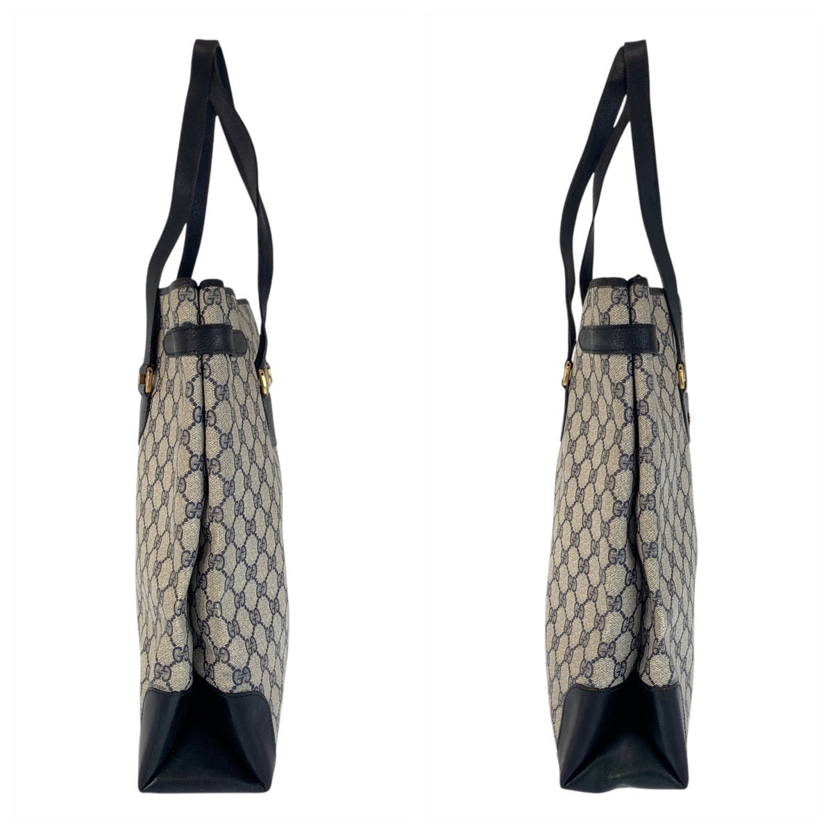 16207
GUCCI グッチ ヴィンテージ オールドグッチ グレー ネイビー ゴールド金具 GGスプリームキャンバス / レザー 39 02 061 トートバッグ ショルダーバッグ  レディース