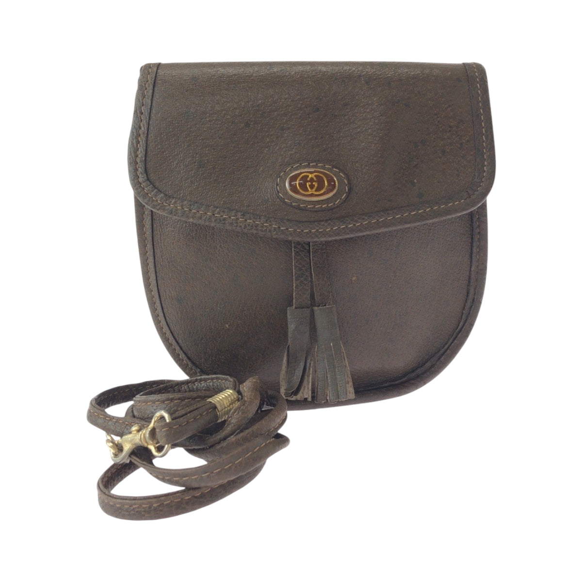 16208
GUCCI グッチ ヴィンテージ オールドグッチ ブラウン ゴールド金具 レザー ショルダーバッグ ポシェット  レディース AB16