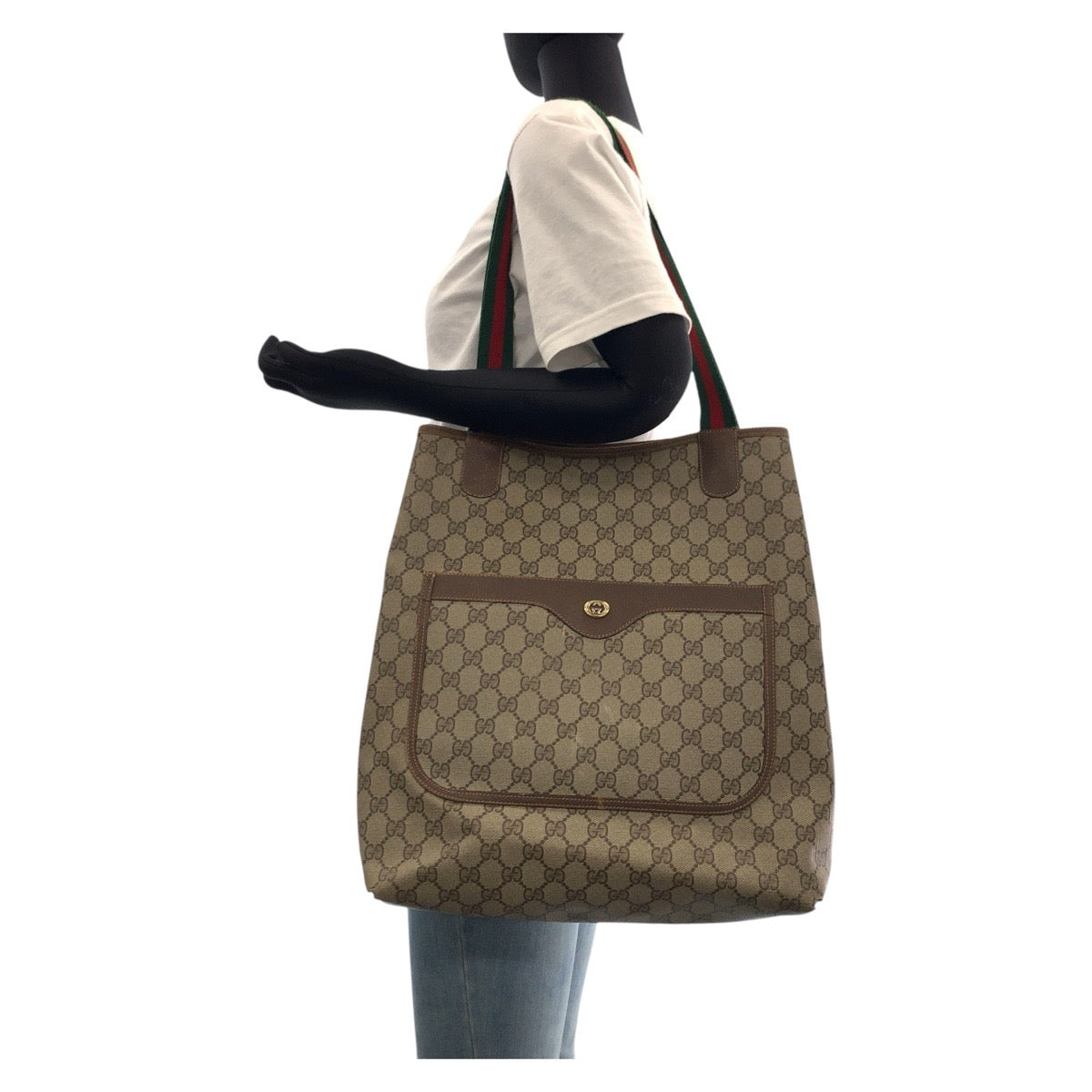 16210
GUCCI グッチ ヴィンテージ オールドグッチ シェリーライン インターロッキング ブラウン GGスプリームキャンバス / レザー 89 02 003 トートバッグ ショルダーバッグ  レディース