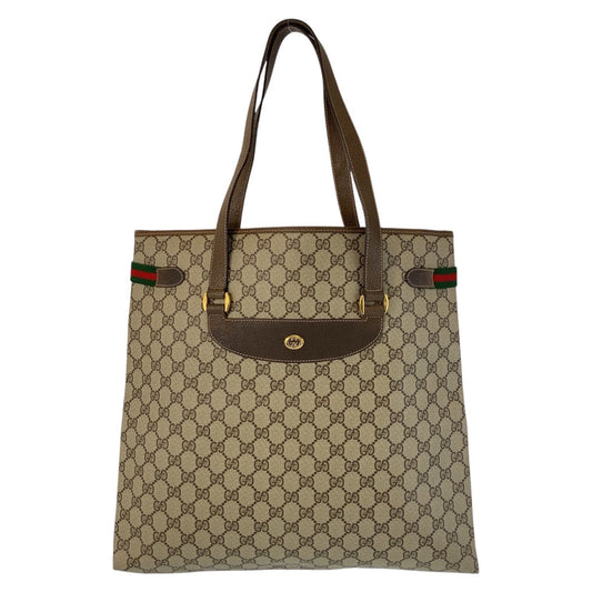 16211
GUCCI グッチ シェリーライン オールドグッチ ベージュ ブラウン ゴールド金具 GGスプリームキャンバス / レザー 39 02 091 トートバッグ ショルダーバッグ  レディース