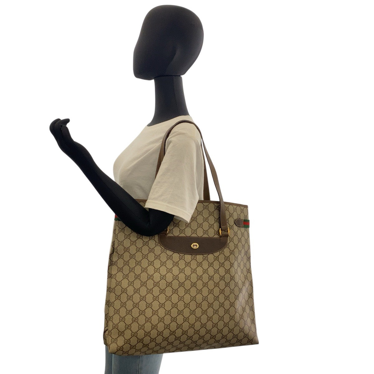 16211
GUCCI グッチ シェリーライン オールドグッチ ベージュ ブラウン ゴールド金具 GGスプリームキャンバス / レザー 39 02 091 トートバッグ ショルダーバッグ  レディース
