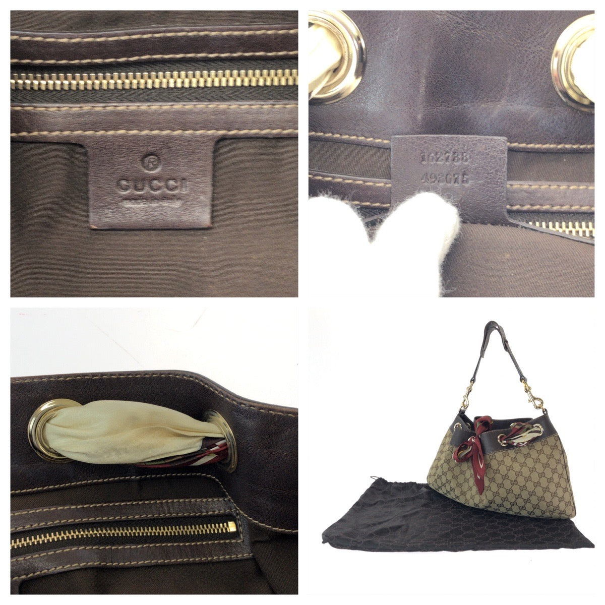 16213
GUCCI グッチ ポジターノ スカーフ ベージュ ブラウン ゴールド金具 GGキャンバス 162788 ワンショルダーバッグ 肩掛け  レディース ABP48
