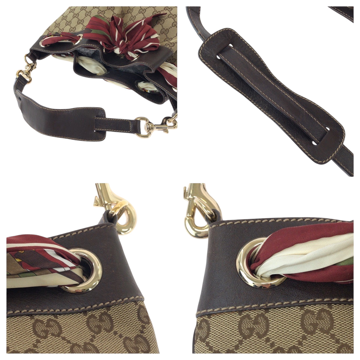 16213
GUCCI グッチ ポジターノ スカーフ ベージュ ブラウン ゴールド金具 GGキャンバス 162788 ワンショルダーバッグ 肩掛け  レディース ABP48
