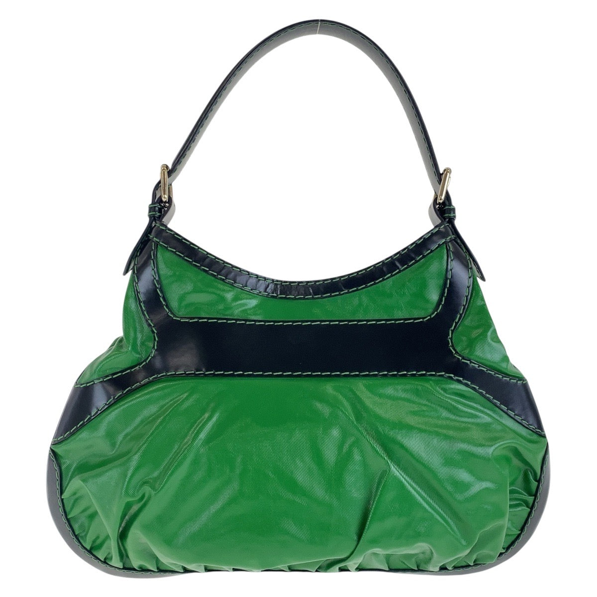 16215
GUCCI グッチ グリーン ブラック ゴールド金具 ナイロン / レザー 189885 ショルダーバッグ ホーボー レディース AB56