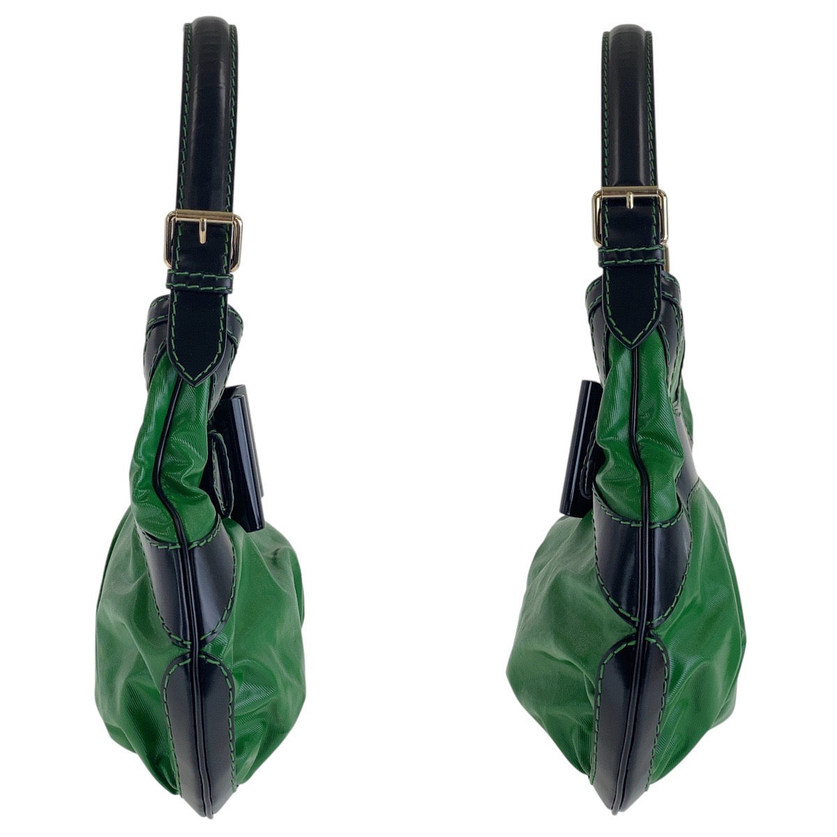 16215
GUCCI グッチ グリーン ブラック ゴールド金具 ナイロン / レザー 189885 ショルダーバッグ ホーボー レディース AB56