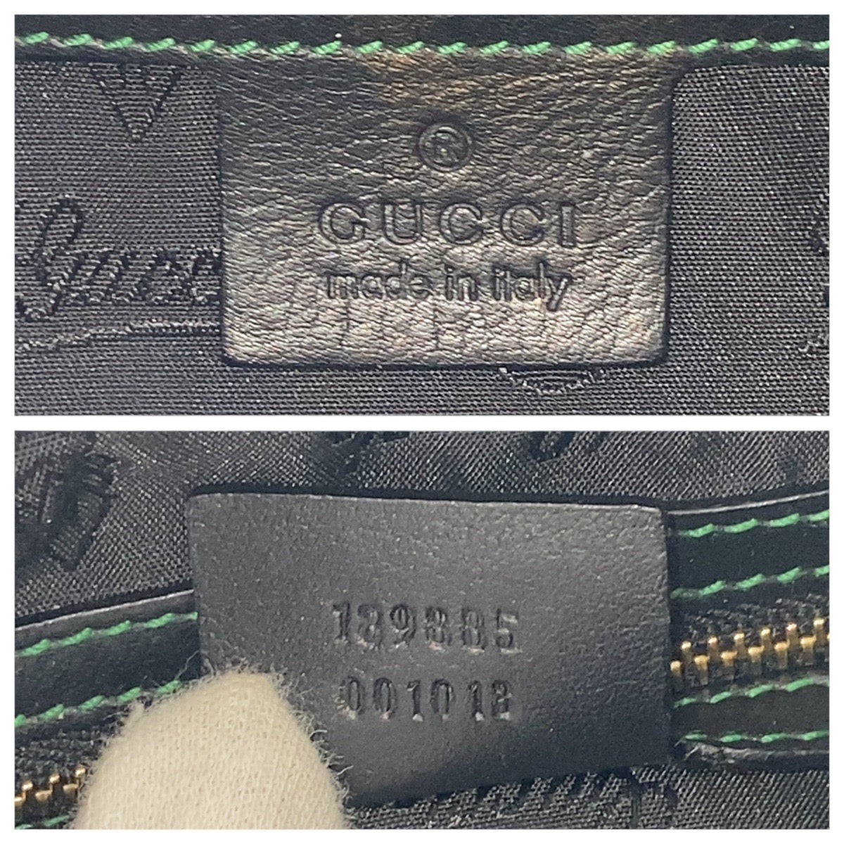 16215
GUCCI グッチ グリーン ブラック ゴールド金具 ナイロン / レザー 189885 ショルダーバッグ ホーボー レディース AB56
