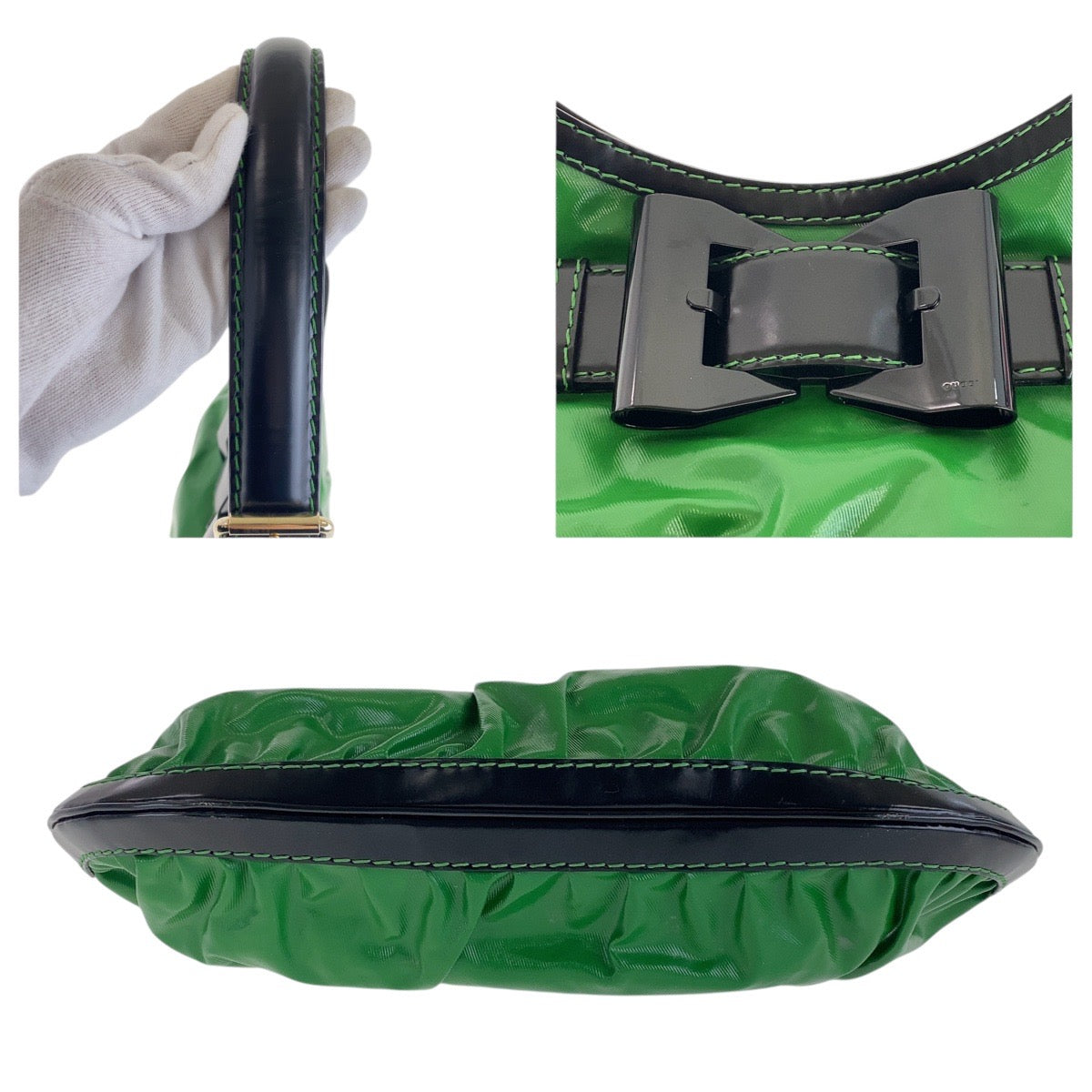 16215
GUCCI グッチ グリーン ブラック ゴールド金具 ナイロン / レザー 189885 ショルダーバッグ ホーボー レディース AB56