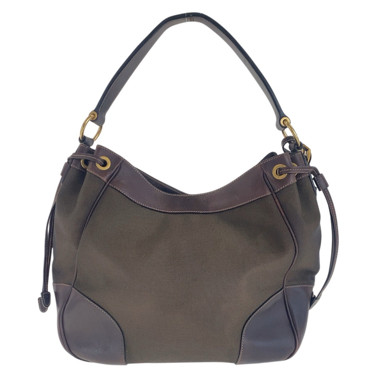 16216
PRADA プラダ ロゴジャガード ブラウン ゴールド金具 キャンバス / レザー ショルダーバッグ  レディース AB30