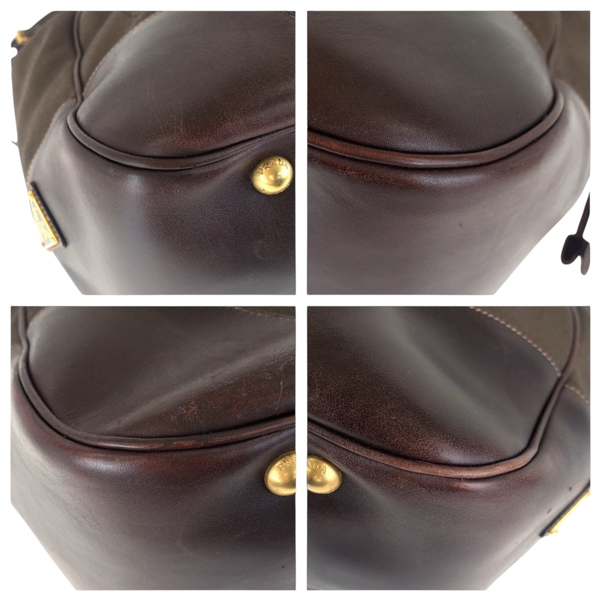 16216
PRADA プラダ ロゴジャガード ブラウン ゴールド金具 キャンバス / レザー ショルダーバッグ  レディース AB30