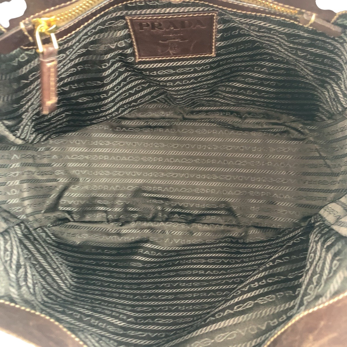 16216
PRADA プラダ ロゴジャガード ブラウン ゴールド金具 キャンバス / レザー ショルダーバッグ  レディース AB30