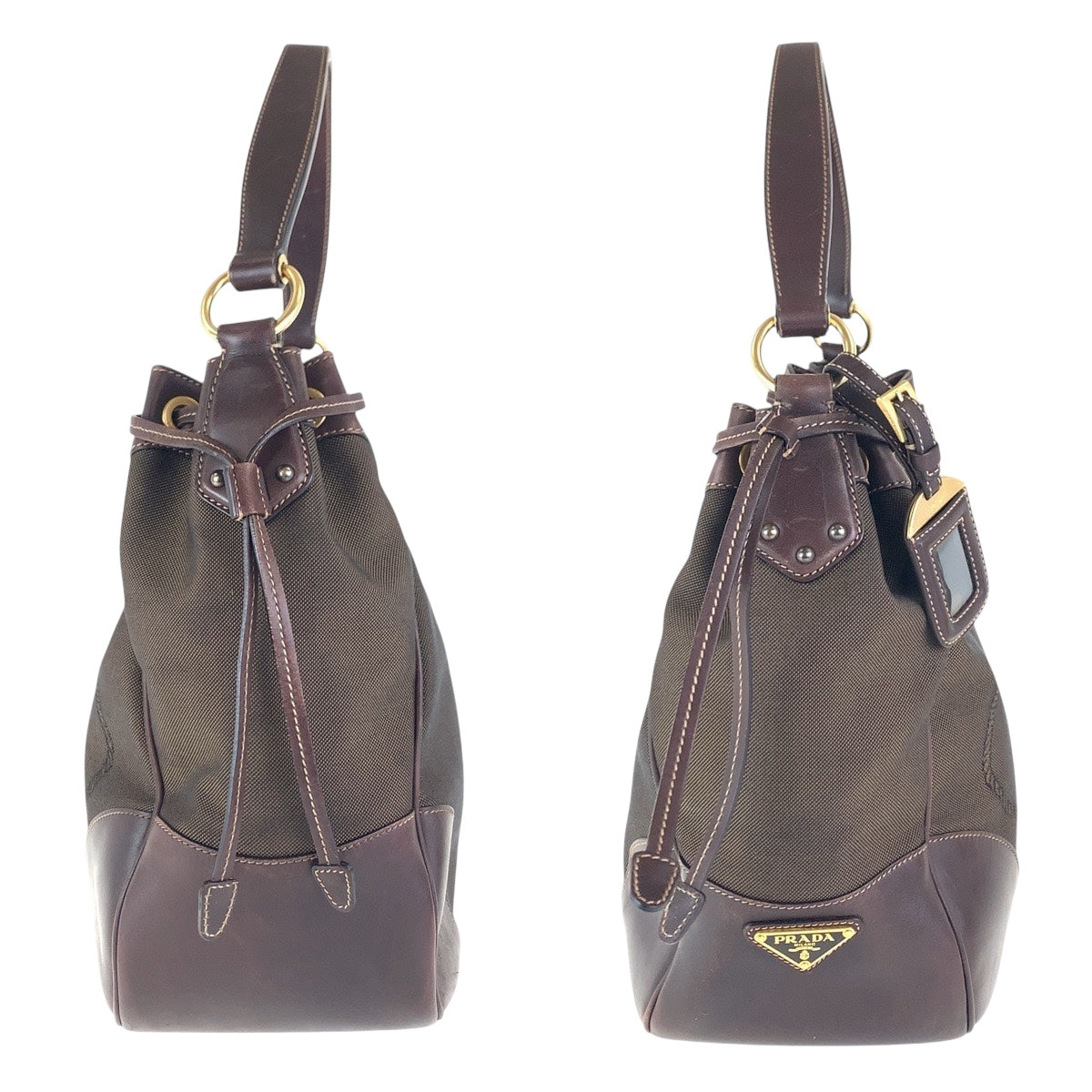 16216
PRADA プラダ ロゴジャガード ブラウン ゴールド金具 キャンバス / レザー ショルダーバッグ  レディース AB30