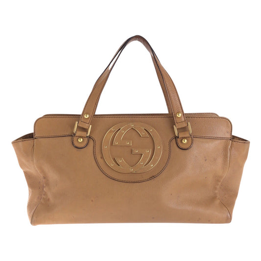 16218
GUCCI グッチ インターロッキングG ブロンディ スタッズ ブラウン ゴールド金具 レザー 121551 トートバッグ ハンドバッグ  レディース B16