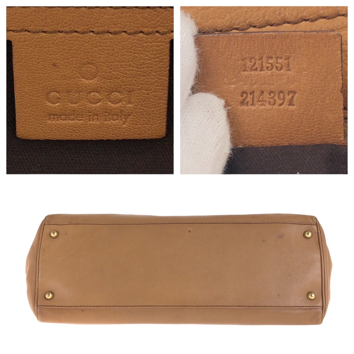 16218
GUCCI グッチ インターロッキングG ブロンディ スタッズ ブラウン ゴールド金具 レザー 121551 トートバッグ ハンドバッグ  レディース B16