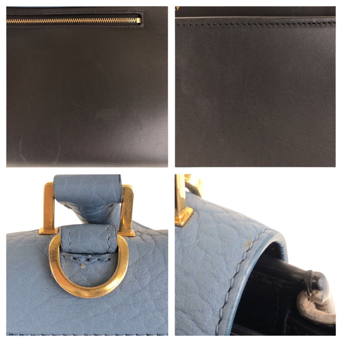 16220
CELINE セリーヌ トラペーズ ブルー ブラック ベージュ ゴールド金具 レザー ハンドバッグ ショルダーバッグ ２way レディース A48