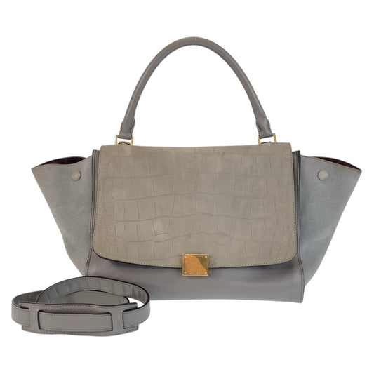 16221
CELINE セリーヌ 型押し トラペーズ ミディアム グレー ゴールド金具 レザー / スウェード ハンドバッグ ショルダーバッグ 2way  レディース ABP62