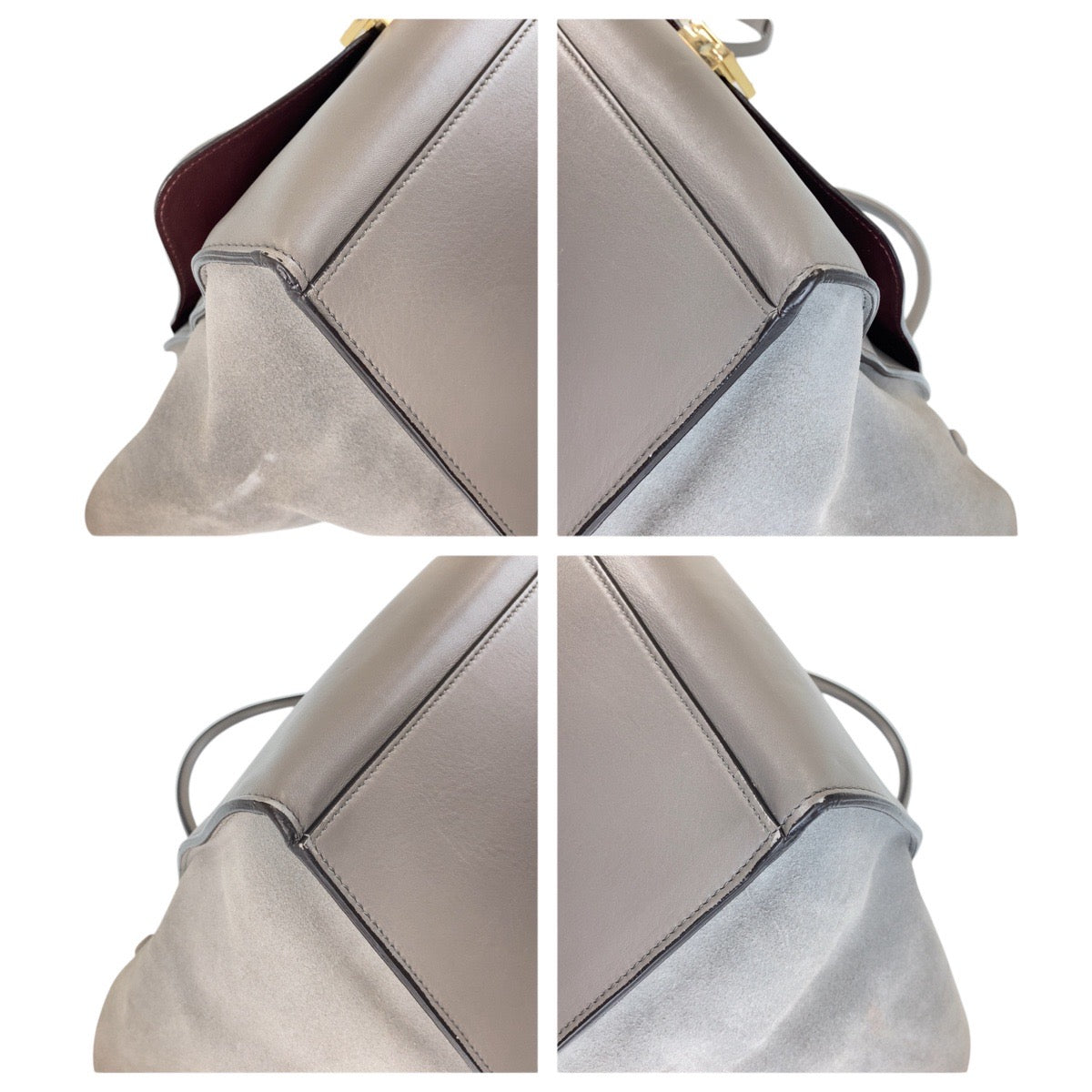16221
CELINE セリーヌ 型押し トラペーズ ミディアム グレー ゴールド金具 レザー / スウェード ハンドバッグ ショルダーバッグ 2way  レディース ABP62