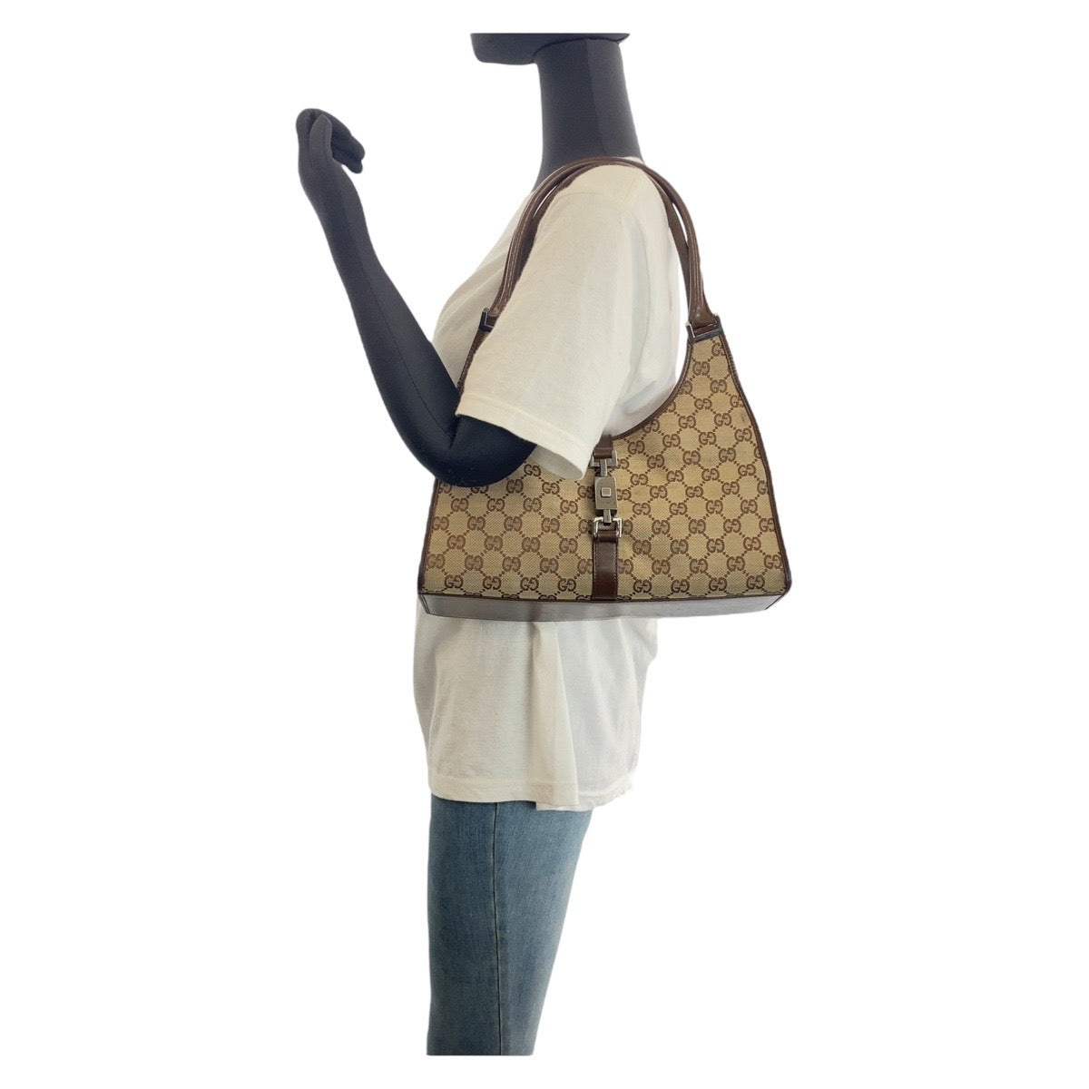 16222
GUCCI グッチ ジャッキー ベージュ ブラウン シルバー金具 GGキャンバス / レザー 002 1067 ショルダーバッグ ハンドバッグ  レディース