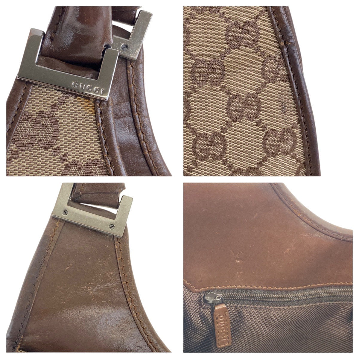 16222
GUCCI グッチ ジャッキー ベージュ ブラウン シルバー金具 GGキャンバス / レザー 002 1067 ショルダーバッグ ハンドバッグ  レディース
