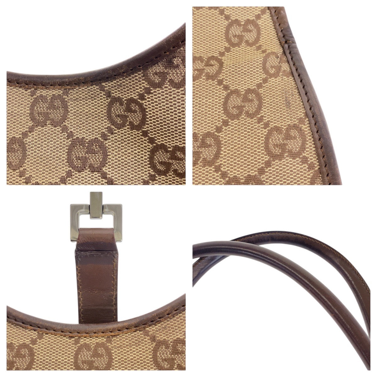 16222
GUCCI グッチ ジャッキー ベージュ ブラウン シルバー金具 GGキャンバス / レザー 002 1067 ショルダーバッグ ハンドバッグ  レディース