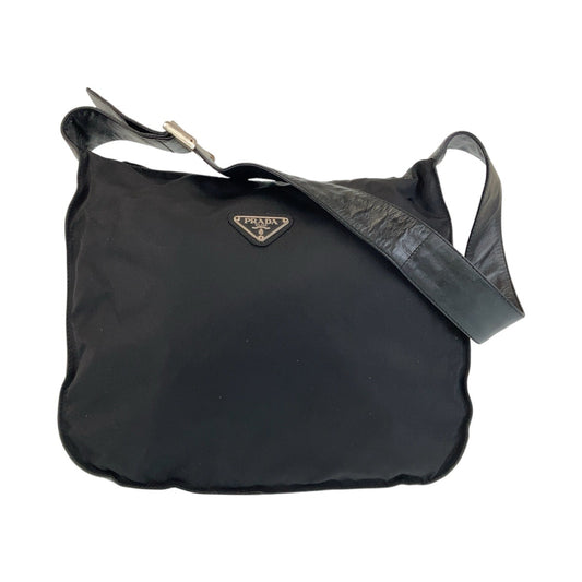 16224
PRADA プラダ テスート 三角ロゴプレート ブラック 黒 シルバー金具 ナイロン / レザー ショルダーバッグ  レディース