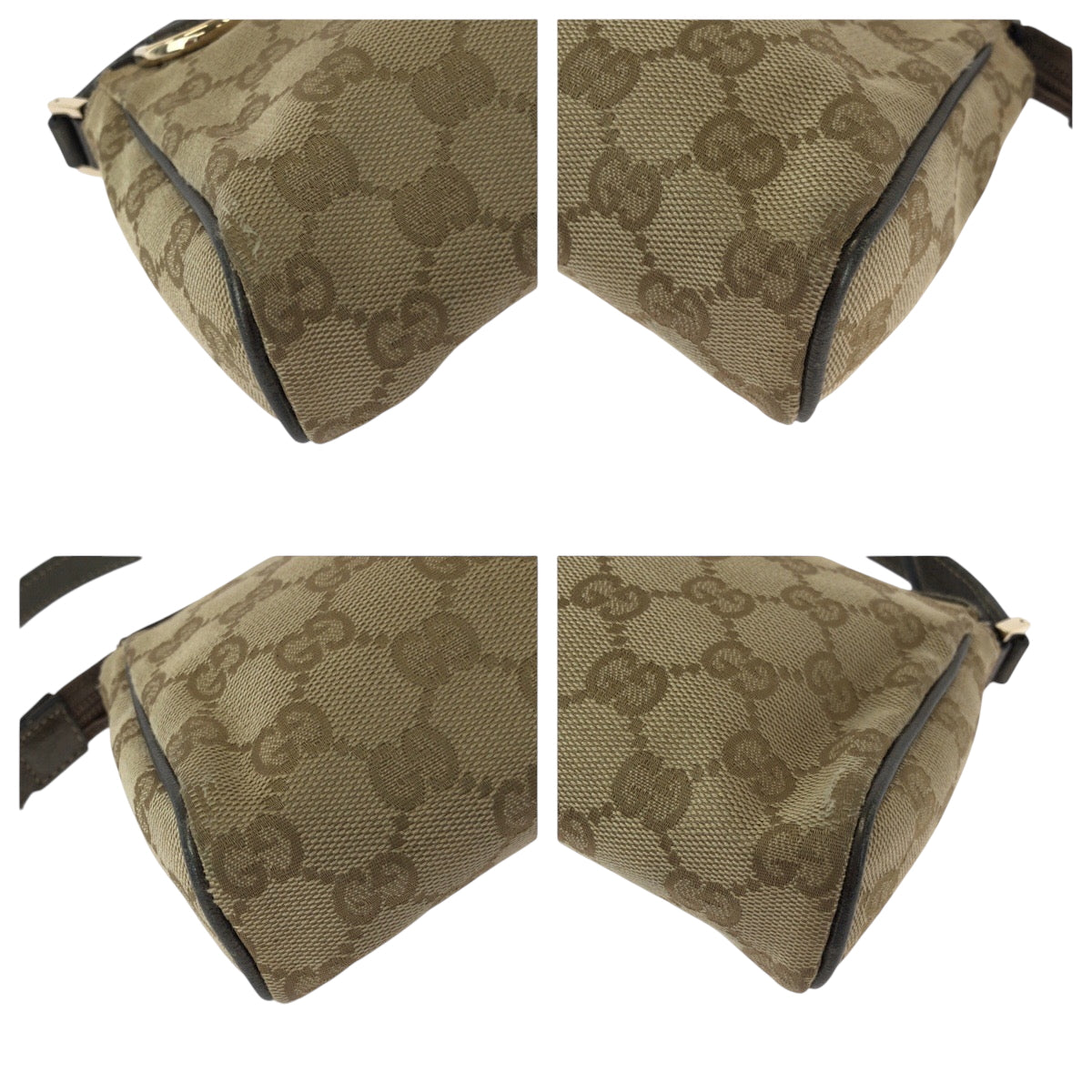 16225
GUCCI グッチ ブラウン メタリックカーキ グレー ゴールド金具 キャンバス 145750 ハンドバッグ アクセサリーポーチ  レディース