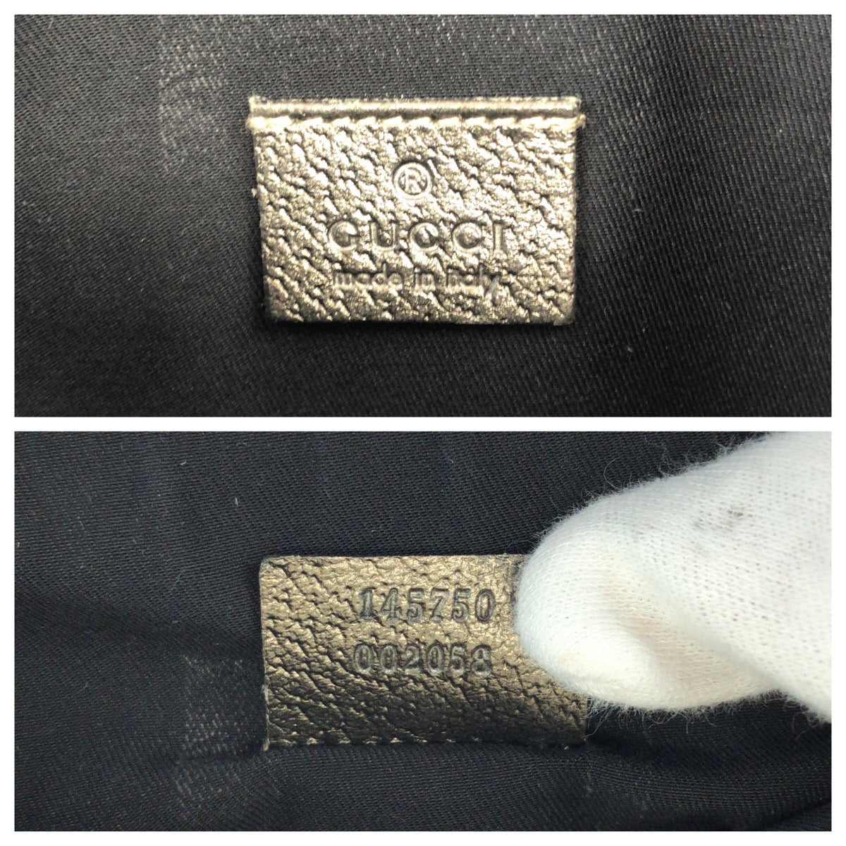 16225
GUCCI グッチ ブラウン メタリックカーキ グレー ゴールド金具 キャンバス 145750 ハンドバッグ アクセサリーポーチ  レディース