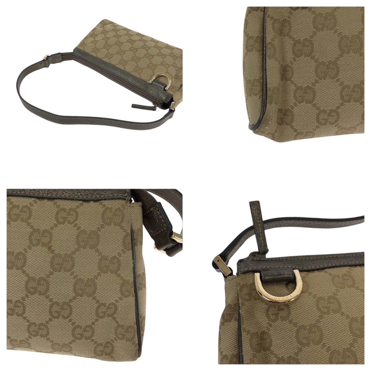 16225
GUCCI グッチ ブラウン メタリックカーキ グレー ゴールド金具 キャンバス 145750 ハンドバッグ アクセサリーポーチ  レディース