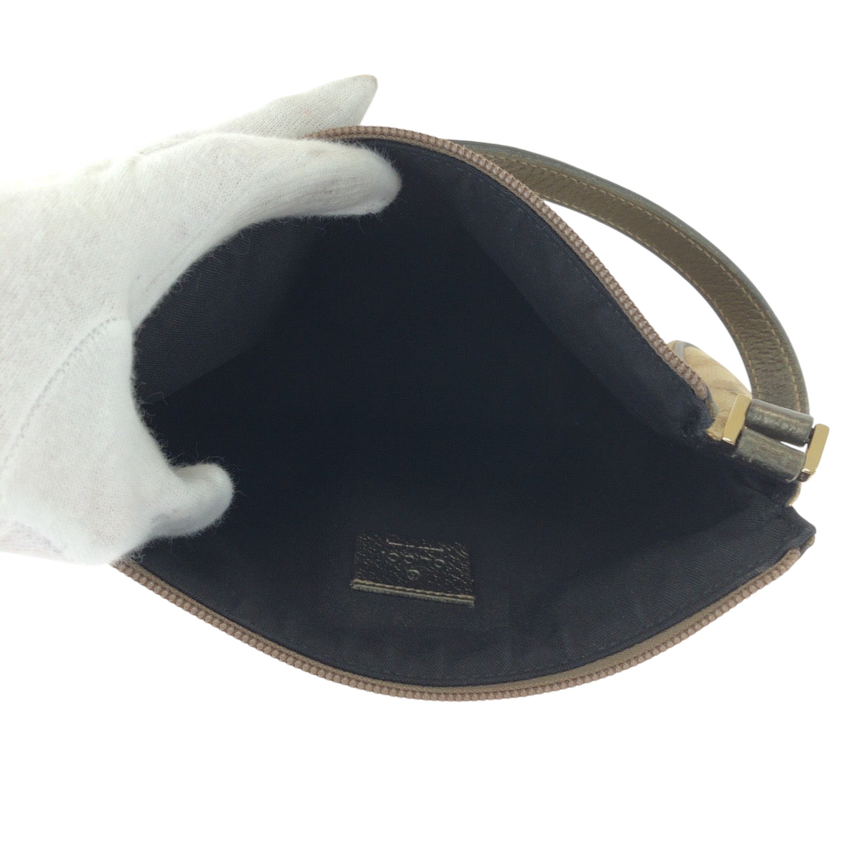 16225
GUCCI グッチ ブラウン メタリックカーキ グレー ゴールド金具 キャンバス 145750 ハンドバッグ アクセサリーポーチ  レディース