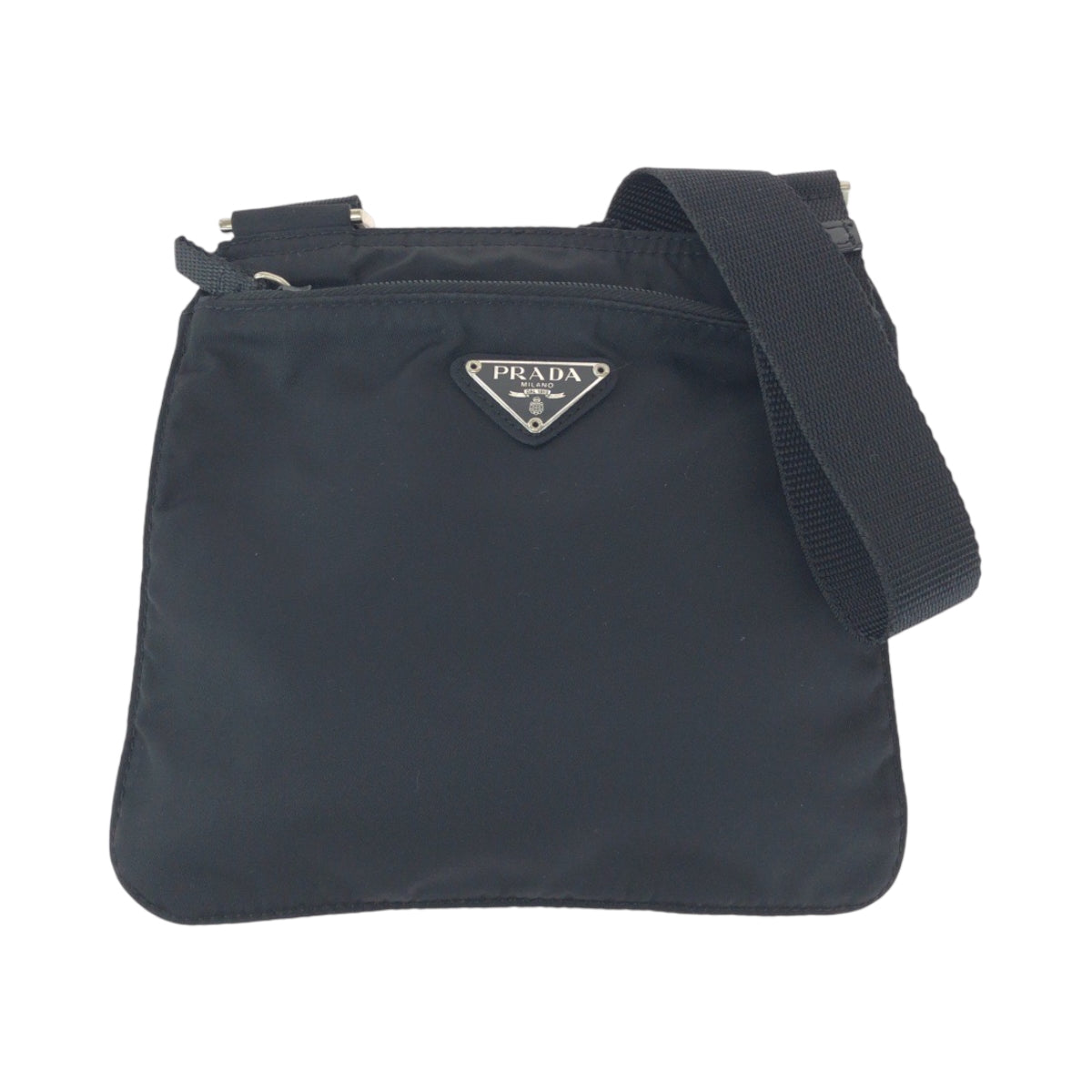16227
PRADA プラダ テスート 三角ロゴプレート 男女兼用 ブラック 黒 シルバー金具 ナイロン BT7372 ショルダーバッグ サコッシュ  レディース