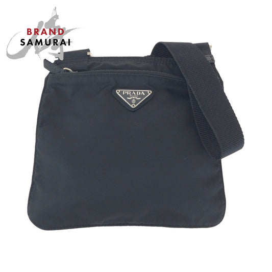 16227
PRADA プラダ テスート 三角ロゴプレート 男女兼用 ブラック 黒 シルバー金具 ナイロン BT7372 ショルダーバッグ サコッシュ  レディース