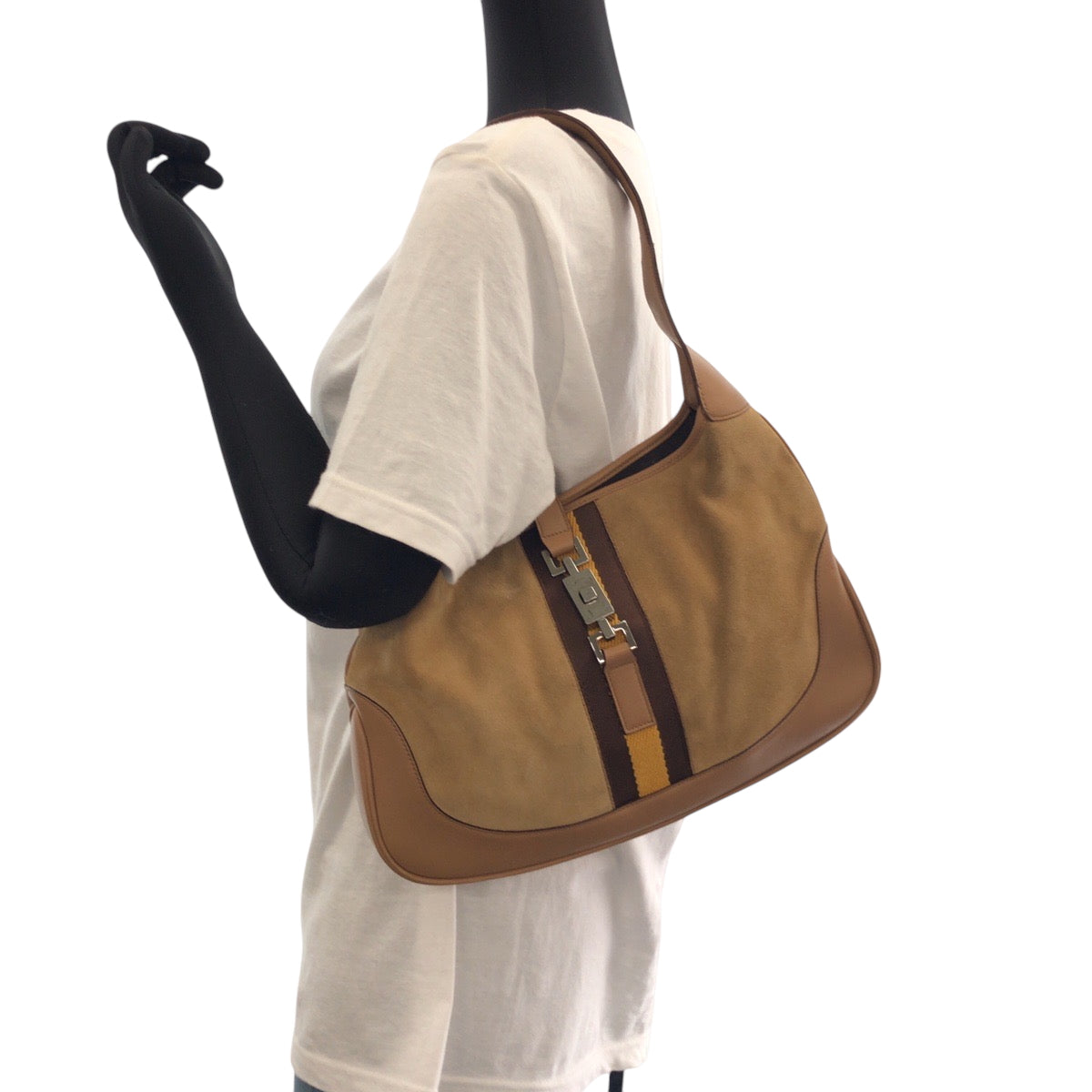 16228
GUCCI グッチ ジャッキー キャメル ブラウン シルバー金具 スウェード 001 3306 ワンショルダーバッグ 肩掛け  レディース ABP40