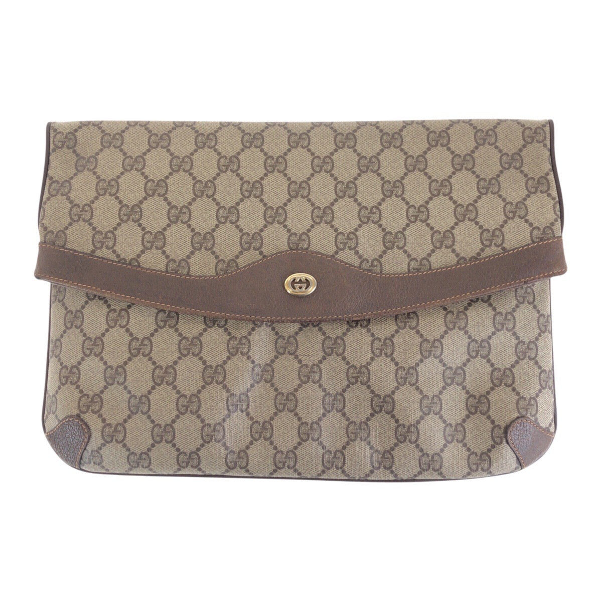 16229
GUCCI グッチ ヴィンテージ オールドグッチ ブラウン ベージュ ゴールド金具 GGスプリームキャンバス / レザー 89 02075 クラッチバッグ セカンドバッグ  メンズ AB16