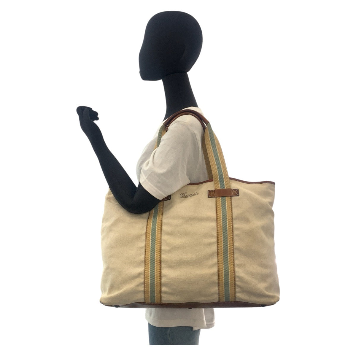 16231
GUCCI グッチ シェリーライン ベージュ ブラウン ゴールド金具 キャンバス / レザー 170594 トートバッグ ショルダーバッグ  レディース