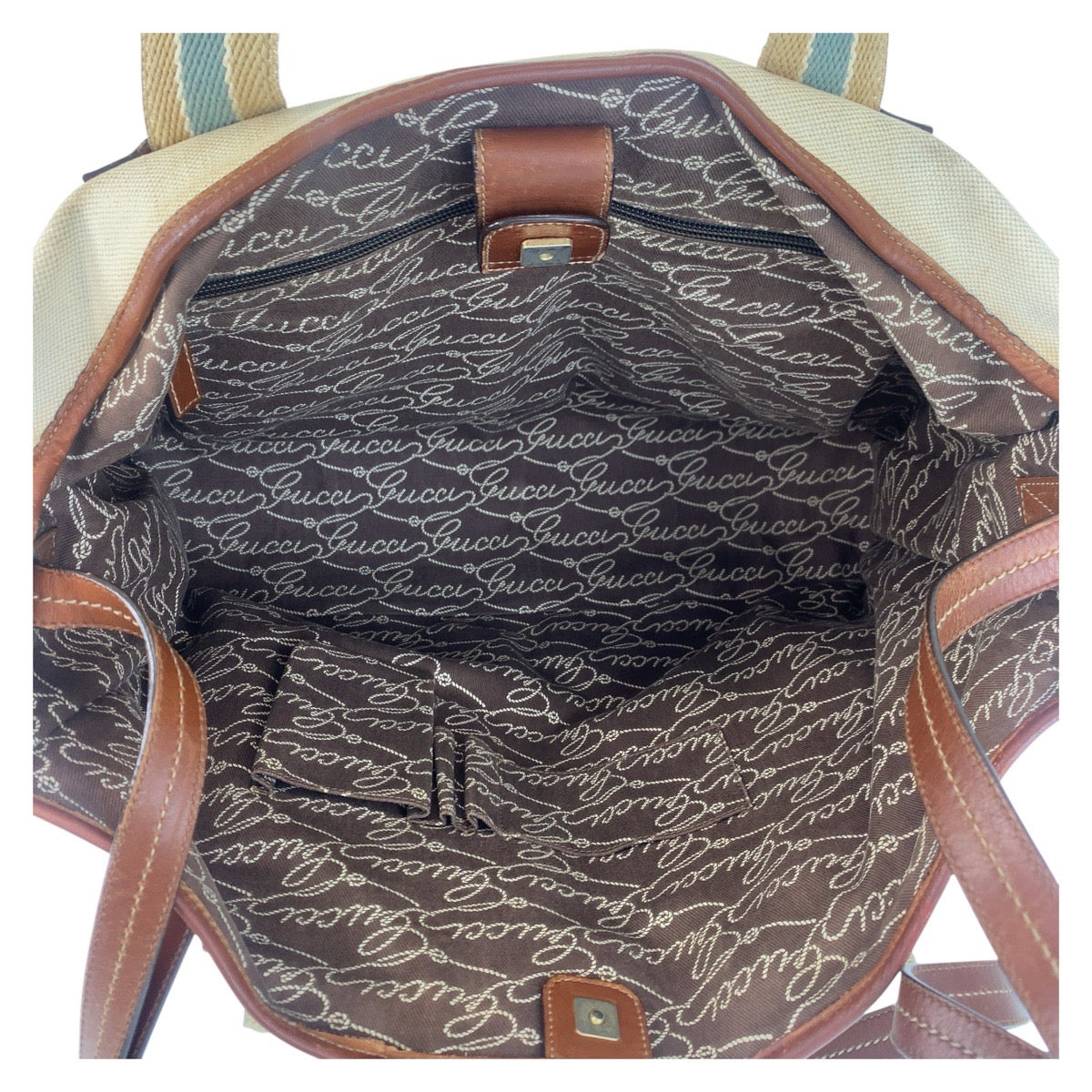 16231
GUCCI グッチ シェリーライン ベージュ ブラウン ゴールド金具 キャンバス / レザー 170594 トートバッグ ショルダーバッグ  レディース